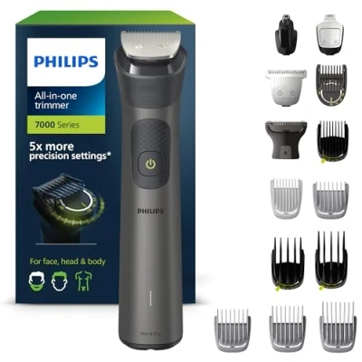 Image de Philips Multigroom Series 7000 Tondeuse tout en un équipée de 15 sabots pour le visage, la tête et corps, 26 hauteurs coupe (de 0,5 à 20 mm) une précision ultime (modèle MG7950/15)