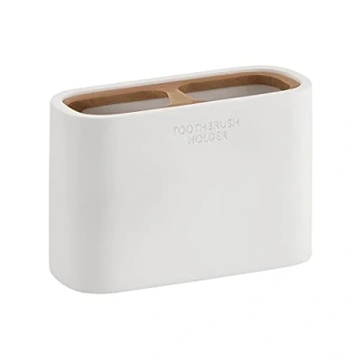 Image de Gedy Blanc Melbourne Porte Brosse à Dents pour Salle de Bain, Dimensions et Poids : 8,5 x 12,8 5,6 cm 0,364 kg, Dentifrice en résines, Finition Bambou, Design R&amp;D, 2 Ans
