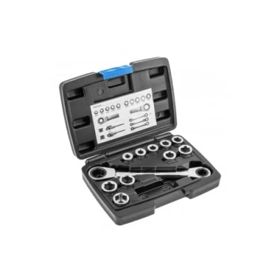 Image de Högert Technik Jeu d&#039;outils Clé mixte à cliquet avec douille en acier allié au chrome vanadium et articulation HT1R490