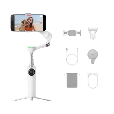 Image de Insta360 Flow 2 Pro Blanc Pack créateur Stabilisateur IA Pliable pour téléphone, Apple DockKit, Suivi 360, Perche à Selfie et trépied intégrés, MagSafe, lumière Spotlight vlog/Voyages