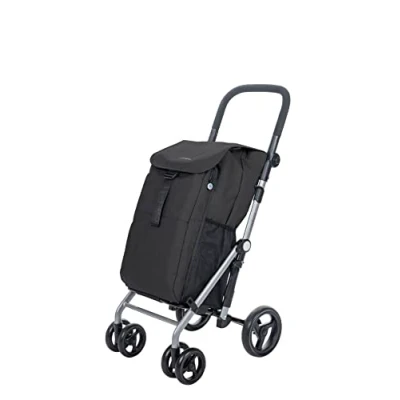 Image de Carlett Chariot de Courses supermarché Pliable avec 4 Roues,résistant à la Pluie, Grande capacité 25kg,Un Sac Principal 53L,Un Thermique 9L et Une Poche arrière Couleur Noir