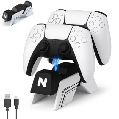 Image de NiTHO Chargeur Manette PS5, Station de Charge PS5 Compatible avec Manettes &amp; Edge, Rechargement Rapide pour Jeu Playstation 5 Blanc