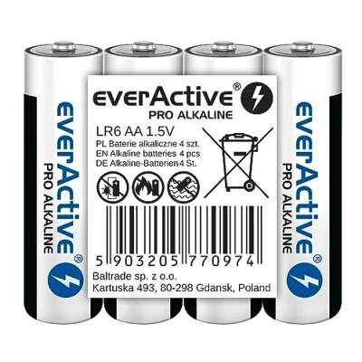 Image de everActive Lot de 4 Piles AA Pro Alkaline Mignon LR6 R6 1,5 V Haute Puissance 10 Ans