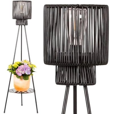 Image de Gadgy Lampe Solaire LED Extérieure avec Support pour Fleurs Lanterne Étanche en Rotin look Éclairage Durable à Trois Pieds Jardin, Balcon, Terrasse