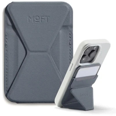 Image de MOFT Porte Carte Adhésifs pour iPhone 16/15/14/13, Compatible avec MagSafe, Support Telephone en Cuir MOVAS, 3 Angles, 2 Cartes, Poignée Smartphone, Léger, Pliable et Portable (Gris Froid)