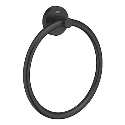 Image de GROHE QuickFix Start Anneau Porte Serviettes, Fixations Cachées, Vis et Cheville Inclus, 200 mm, Métal, Noir Mat, 411742430