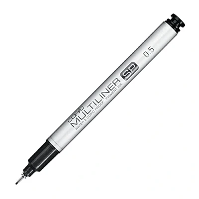 Image de COPIC Multiliner SP Black 0,5 mm Feutre à pointe fine en aluminium avec encre pigmentée noire imperméable pour croquis, dessins et illustrations