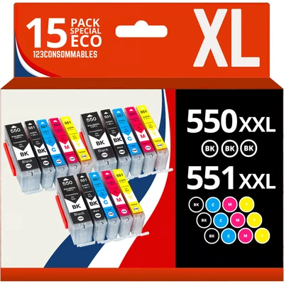 Image de 123CONSOMMABLES PGI550/CLI551 XL Cartouches Encre Compatible avec Canon 550 551 pour Pixma MX925 iP7200 iP7250 MG5650 MG7550 MG6350 MG6650 MX725 MX920 (6 Noir / 3 Cyan Magenta Jaune) Neuf
