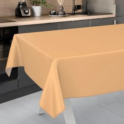 Image de ANRO Nappe en Toile cirée Lavable, pour Table de Jardin, extérieur et intérieur, 240 x 140 cm, avec Ourlet, Abricot