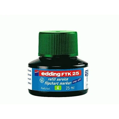 Image de edding FTK 25 recharge d&#039;encre vert ml avec système capillaire idéal pour recharger proprement et simplement presque tous les marqueurs tableaux de conférence.