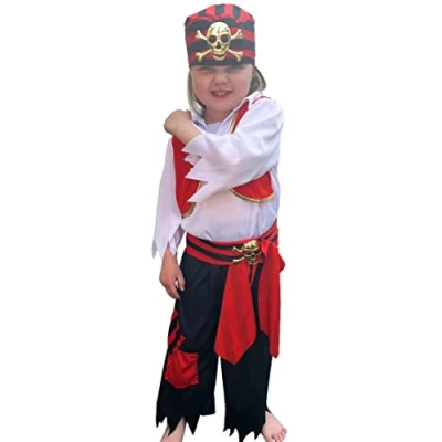 Image de Quickdraw Enfants Pirates Déguisement Jeu de Rôle Pirate des Caraïbes Costume 4pc Ensemble Âges 3 7 Ans (Âge 5 Ans)