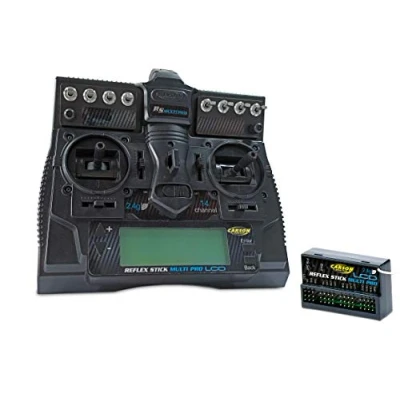Image de Carson 500501004 FS Reflex Stick Multi Pro LCD 2,4 GHz Système 14 canaux, télécommande avec récepteur pour modèles réduits de véhicules tels Que Voitures et Bateaux RC, Noir