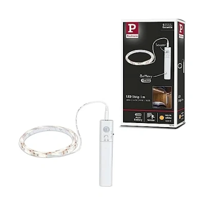 Image de Paulmann 78899 Bande LED à Piles avec détecteur de Mouvement 1 m 2 W 156 LM/m 3000 K Blanc Plastique
