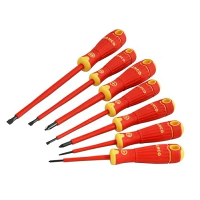 Image de Bahco Jeu de 7 Tournevis BahcoFit isolé VDE pour vis à Fente et Pozidriv avec Manche Multi Composants B220.017