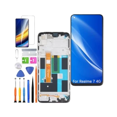 Image de HLYGZX Écran de rechange d&#039;origine pour Realme 7 4G LCD, RMX2155, kit pièces réparation (noir avec cadre)