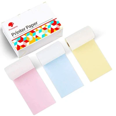 Image de Phomemo Papier M02/M02pro/M02S/M03/M03AS/M04S/M04AS Mini Autocollant D&#039;impression, Jaune/Bleu/Rose 53mmx6.5m, 3 Rouleaux