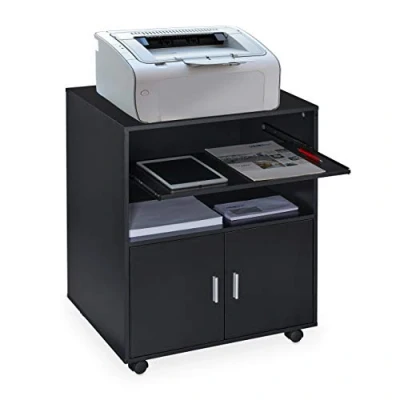 Image de Relaxdays Caisson de Bureau, 2 Compartiments &amp; tiroir à Clavier, Armoire roulettes, Rangement, HLP 74x60x48 cm, Noir