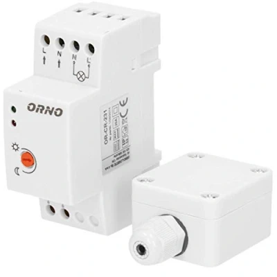 Image de Orno CR 231 Interrupteur Crepusculaire 10W 3000W IP65 Résistant Aux Intempéries (Montage sur rail DIN)