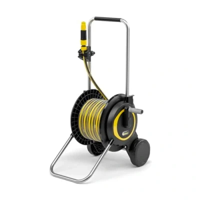 Image de Kärcher Dévidoir HT 3.20 Compact et Mobile avec Pied Extra Large, poignée réglable en Hauteur, Support de seringue, Tuyau 20 m Accessoires d&#039;irrigation, Noir