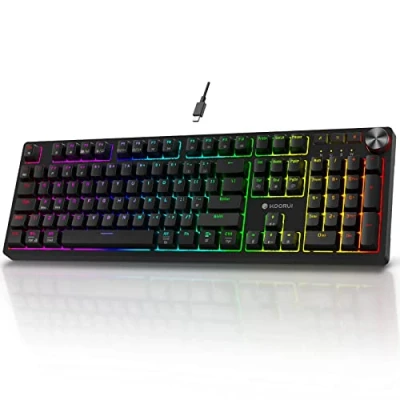 Image de KOORUI clavier de jeu, 26 RVB rétroéclairés, mécanique filaire 104 touches, disposition britannique avec interrupteur rouge, pour Windows, MacOS, Linux