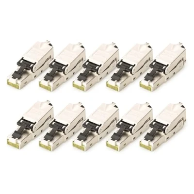 Image de DIGITUS DN 93631 Connecteur réseau Cat 6A 10 pièces Blindé 360 de Terrain RJ45 Cat6A Montage sans Outil 500 MHz 10GBase T Gbit/s AWG 27/7 à 22/1