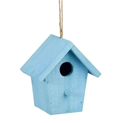 Image de Relaxdays Maison à oiseaux nichoir perchoir en bois coloré suspendre HxlxP: 16 x 15 11 cm, bleu