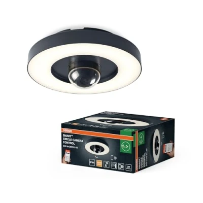 Image de OSRAM Applique extérieur SMART+ + caméra, blanc chaud 3000K, boîtier en polycarbonate de haute qualité gris foncé, haut parleur intégré, carte mémoire, technologie WiFi intelligente