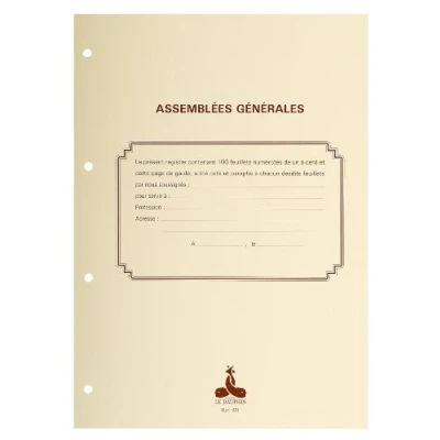 Image de Le Dauphin Réf. 2721D Recharge numérotée/perforée 100 feuillets unis 90g, avec gardes pour classeurs juridiques Assemblées Générales, conseil d&#039;administration, livres journal et d&#039;inventaire A4