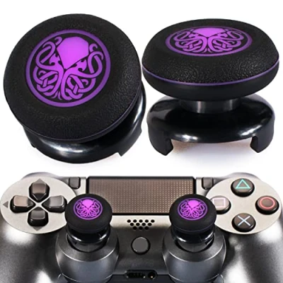 Image de Playrealm FPS Bâton Prises De Pouce Thumbstick Grip et Prolongateur Impression Caoutchouc Silicone Poignée Couvrir 2 ensembles pour Manette PS5 Dualsenese PS4 (Secret Cthulhu)
