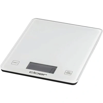 Image de Cloer 6871 Balance de cuisine numérique jusqu&#039;à 10 kg, Fonction poids ajouté, Mesure du par incréments 1 g, surface en verre, écran LCD, blanc