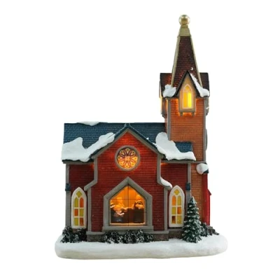 Image de Scène de Noël LED église alimentée par piles 32 cm Décoration ville d&#039;hiver Église lumineuse en blanc chaud table