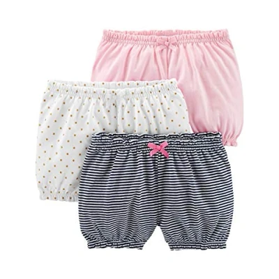 Image de Simple Joys by Carter&#039;s 3 Pack Bloomer Infant and Toddler Shorts, Blanc Points/Bleu Marine Rayures/Rose Clair, 0 Mois (Lot de 3) Bébé Fille