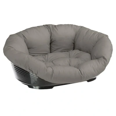 Image de Ferplast Panier Chien avec Coussin Sofa&#039; 10 Coton Lavable, Lit en Plastique Rembourré, Corbeille et pour Chien, Fond Perforé, Antidérapant, 96 x 71 h 32 cm, Taupe