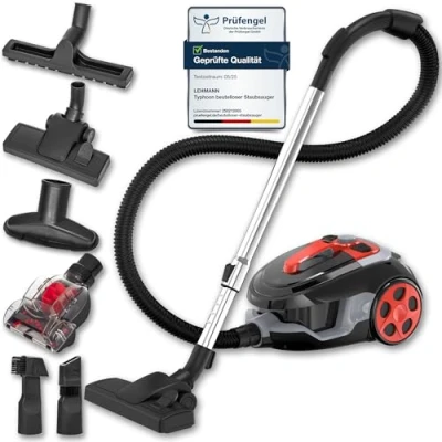 Image de Lehmann Aspirateur cyclonique sans Sac Typhoon 4000 Watt avec Jeu d&#039;accessoires Puissant de Buses Filtre HEPA, Brosse Turbo, Réservoir à poussière 2,5 L