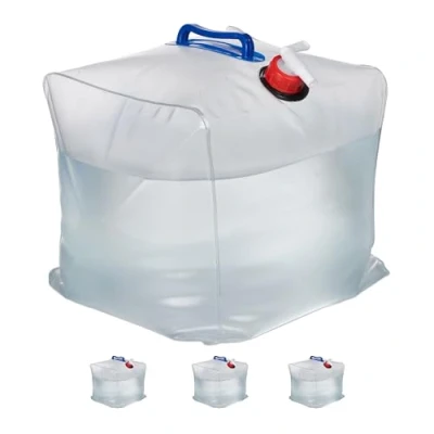 Image de Relaxdays Bidons d’Eau en Lot de 4, 20 L, Pliant, Robinet, poignées, jerrycan, Plastique sans BPA, Transparent