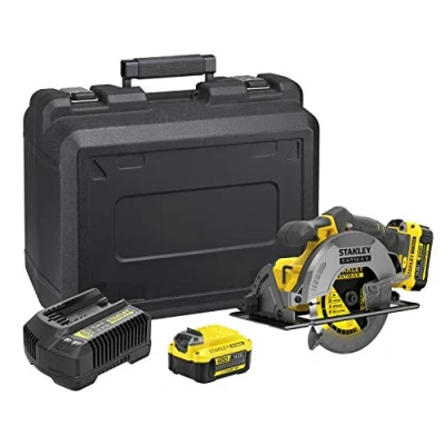 Image de STANLEY FATMAX V20 Scie Circulaire Sans Fil 18 V Li Ion Moteur Brushless 165mm Vitesse 4000 trs/mn Coupes Biaises Jusqu&#039;à 50 1 Mallette 2 Batteries 4 Ah Chargeur SFMCS500M2K QW
