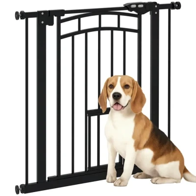 Image de PawHut barrière de sécurité Chien, d&#039;escalier à Fixation par Pression sans percer, Porte Fermeture Automatique, système Double Verrouillage, 74 80 cm, Acier, Noir