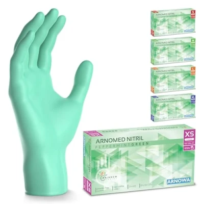 Image de ARNOMED gants jetables vert, nitrile taille XS, gant jetable avec 100 pièces/boîte, en non poudrés &amp; sans latex, cuisine, a usage unique S, M, L XL