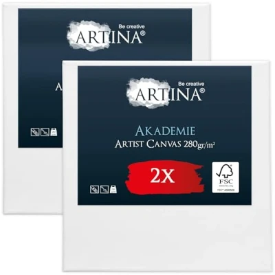 Image de Artina Set de 2 Canvas Toile Peinture 30x30 cm Tableau Châssis Entoilés en Bois FSC© a Peindre Blanche 100% Coton 280g/m² Toiles Stable Petite Akademie