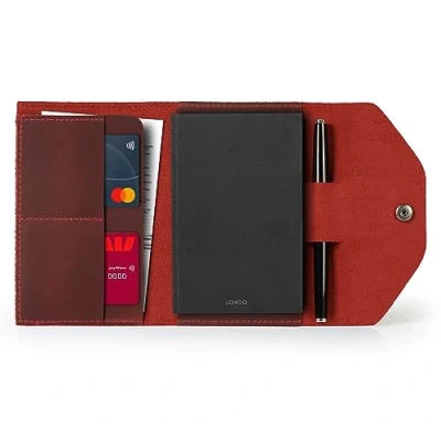 Image de Londo Porte Documents en Cuir Véritable avec Bloc Notes et Fermeture à Pression (Rouge, Petit)
