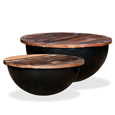 Image de Table basse vidaXL 2 pcs Bois de récupération massif Noir Design industriel