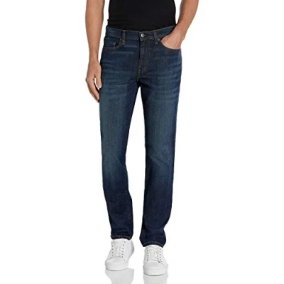Image de Amazon Essentials Jean Extensible et Confortable, Coupe Droite Ajustée (Déjà Goodthreads) Homme, Bleu Foncé Vintage, 30W / 30L