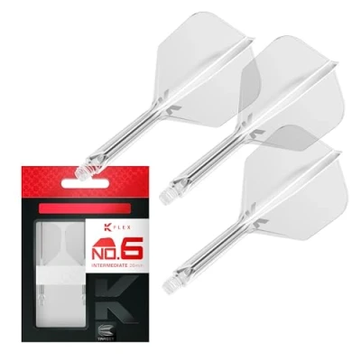 Image de Target Darts K Flex Integrated Dart Flight And Shaft, No.6 Clair (Intermédiaire) Pack de 3 fléchettes No 6, 2 en 1 moulé avec précision et tige Accessoires professionnels