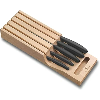 Image de Victorinox Swiss Classic Range Couteaux pour Tiroir, 5 Pièces, d’Office, à Tomate et Couteau de Table, Découper, Santoku, Pain, Bois Hêtre