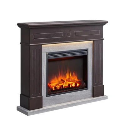 Image de RICHEN Cheminée électrique Leandros sur Pieds avec Compartiment décoratif Chauffage 2000 W, Effet Flamme 3D Foyer télécommande, minuterie, Thermostat Chêne foncé