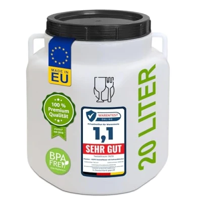 Image de plasteo® Fût à col large avec couvercle et anneau de serrage Tonneau en plastique universel Convient un usage alimentaire stockage (20 litres, naturel, carré)