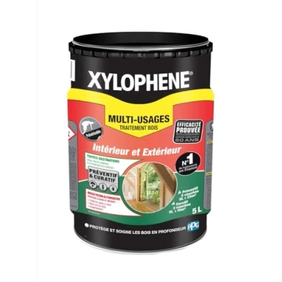 Image de XYLOPHENE Traitement Multi usages Intérieur et Extérieur Pour les Zones Difficiles d&#039;Accès Élimine Insectes Termites Formule renforcée en fongicide Séchage rapide 5L Incolore