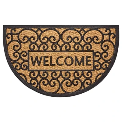 Image de Hanse Home Paillasson en Coco pour l&#039;intérieur et l&#039;extérieur 45 x 75 cm Semi Circulaire Caoutchouc Welcome Résistant aux intempéries Antidérapant entrée extérieur Naturel