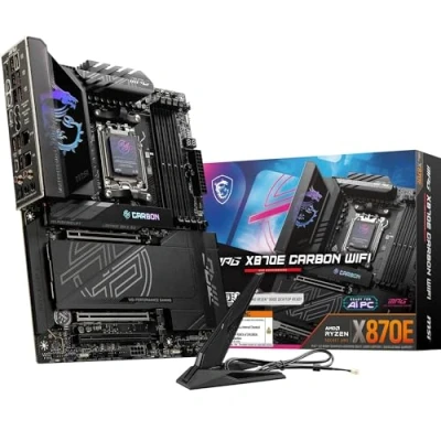 Image de MSI MPG X870E Carbon WiFi Carte mère, ATX pour processeurs AMD Ryzen 9000/8000 / 7000, AM5 VRM 110A SPS, DDR5 Memory Boost 8400+MT/s (OC), PCIe 5.0 x16 &amp; 4.0 x16, M.2 Gen5, Wi FI 7, 5G+2.5G LAN