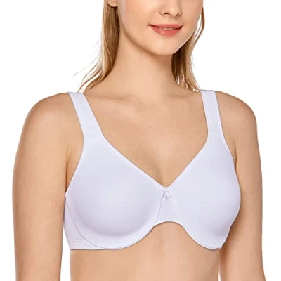 Image de DELIMIRA Femme Soutien Gorge Minimiseur Forte Poitrine Grande Taille avec Armature Non Rembourré Blanc 85E